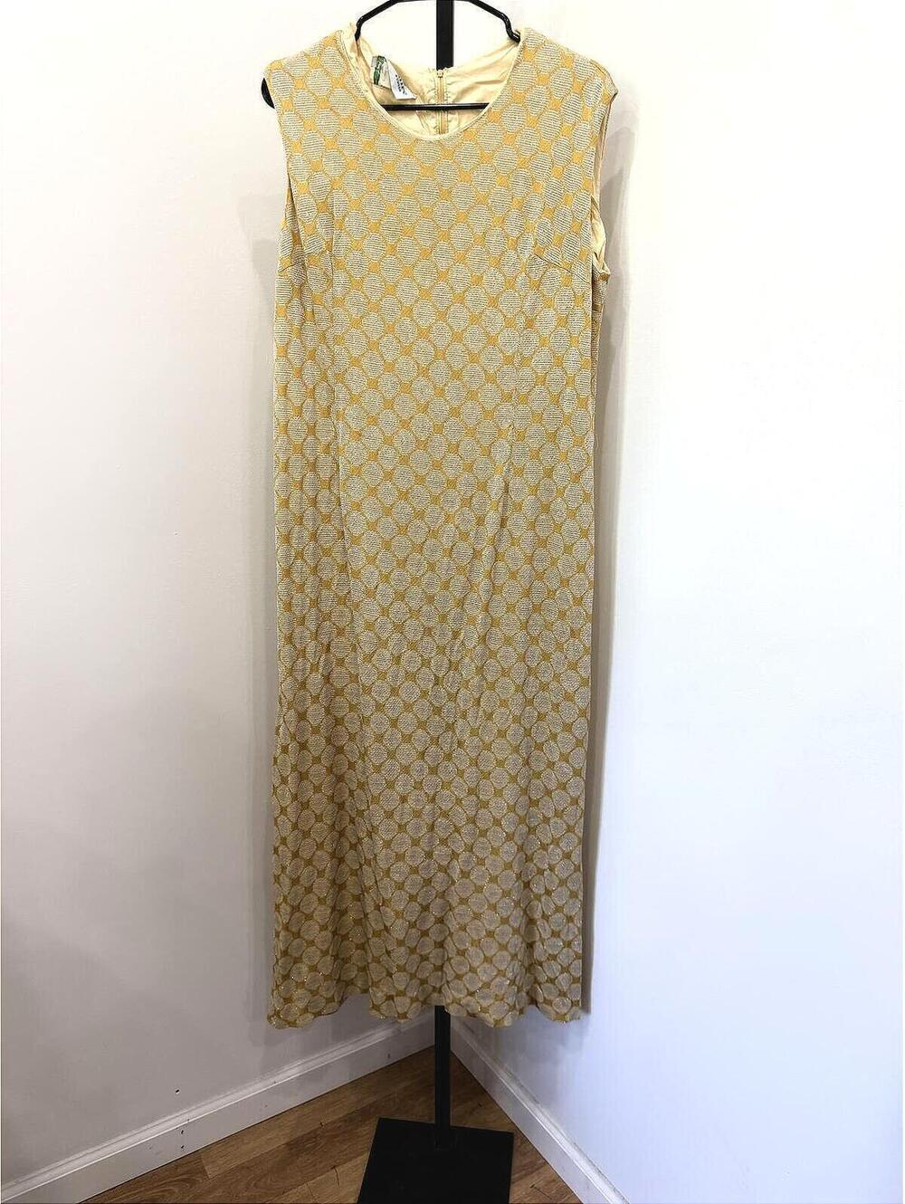 Vintage 60s Lurex Berkshire B-Tween Sleeveless Yellow and Cream Patterned Dress